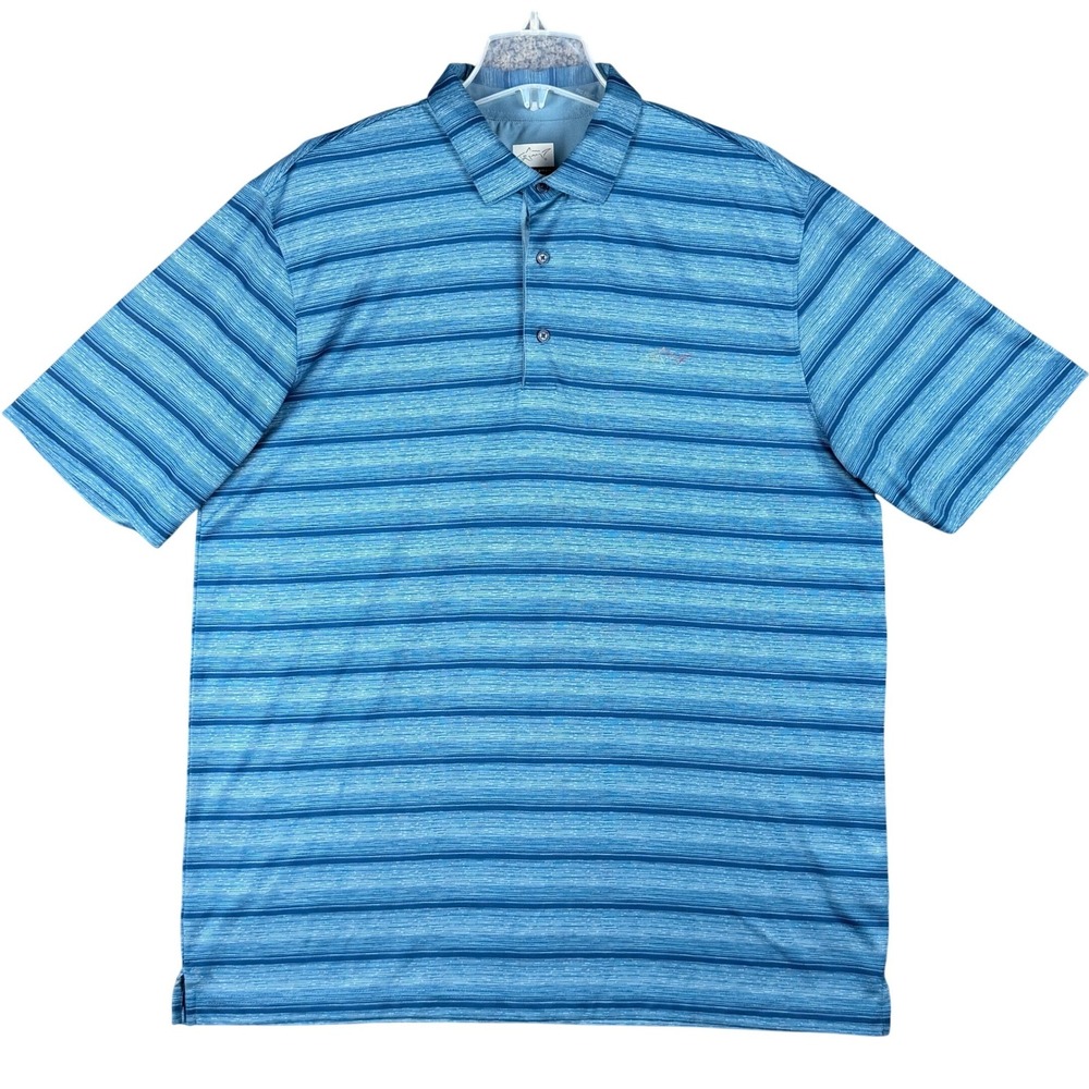 Greg Norman Play Dry Mens XL Blue Striped Space Dye Golf Polo Shirt Short Sleeve